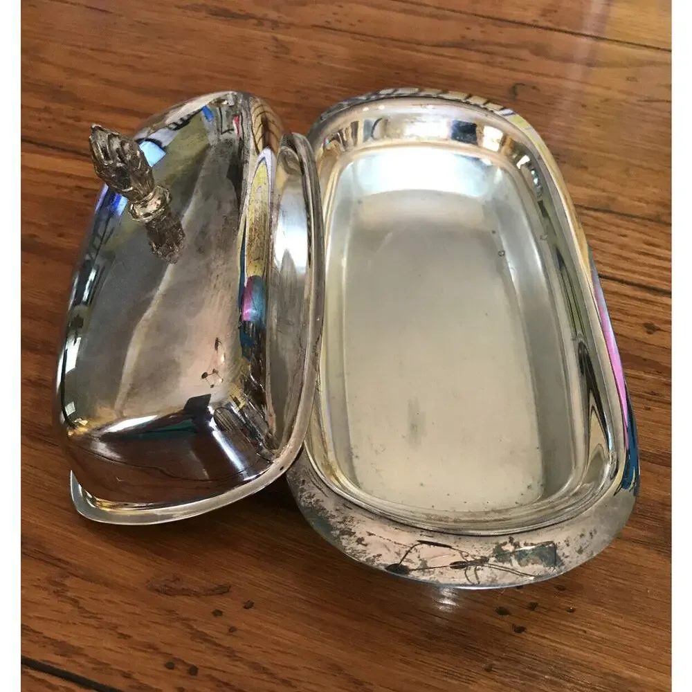 Vintage FB Rogers Silverplate Lidded Butter Dish Floral Handle